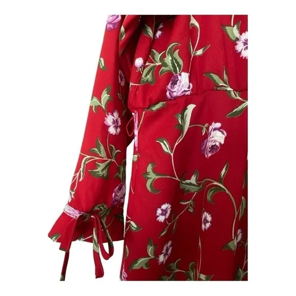 UNIQUE VINTAGE dress, size 1X / 16. Red with floral. Long sleeves, MIDI. - Picture 4 of 6